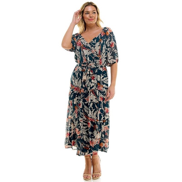 Luxology Women's V Neck Tiered Maxi Dress, Sz: M, Green - Picture 2 of 12